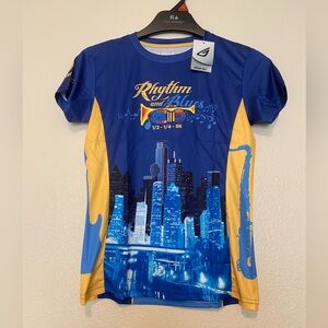 Women’s Alanic Blue and Yellow Rhythm and Blues Graphic Tee Size W-S